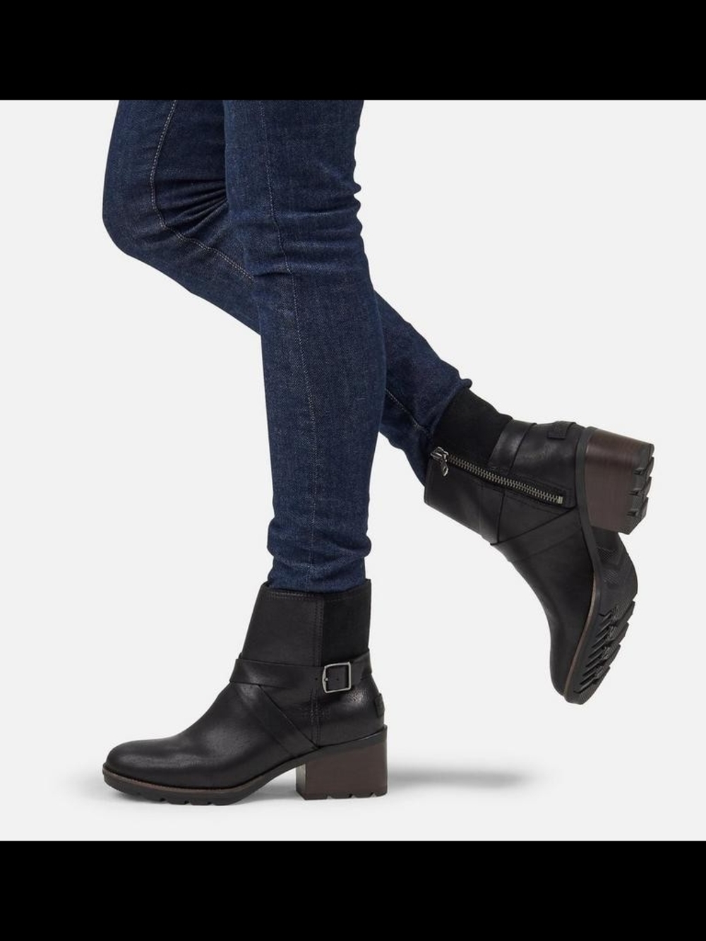 Sorel Cate Buckle Black Women's Ankle Boots with Label Detail